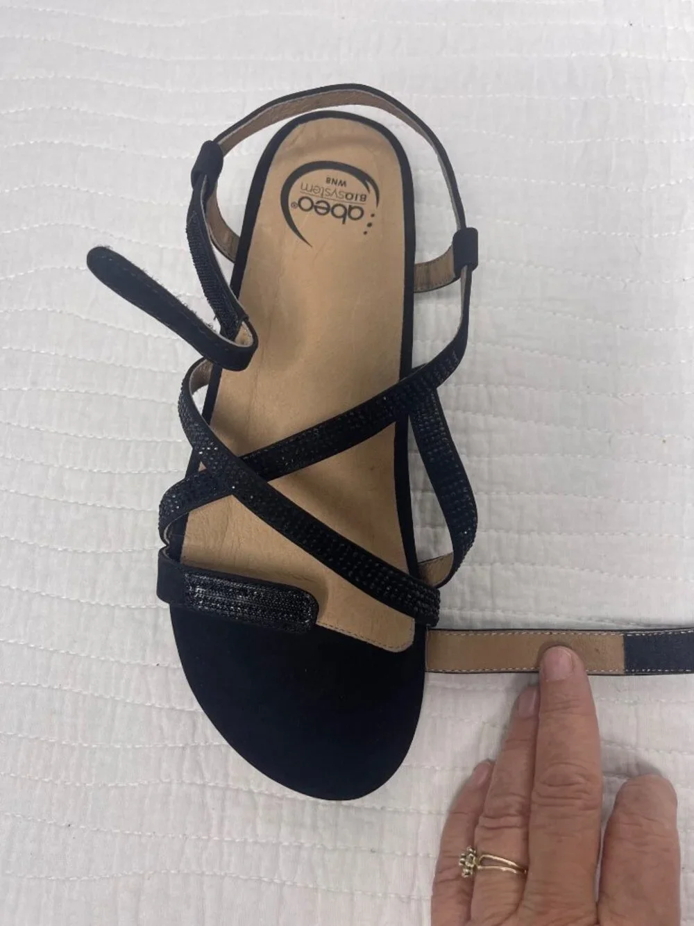 NEW Abeo BIO System Sylvie Strappy Leather Sandals 8N Rhinestone Black Comfort